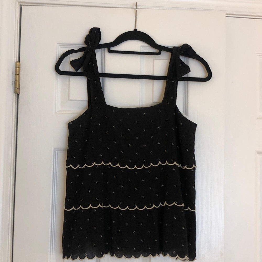 Sézane Black Tank Top with Scalloped Trim